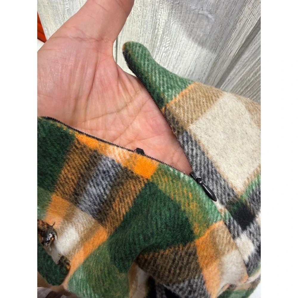 FH2 Fashion Green Orange Plaid Mini Skirt Made in Italy Size S Academic Preppy